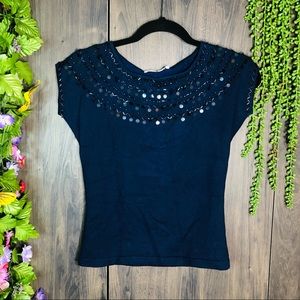 ‘🌼3/$30🌼NWT Silk Plaited Lycra Beaded Short Sleeve Top Size Small